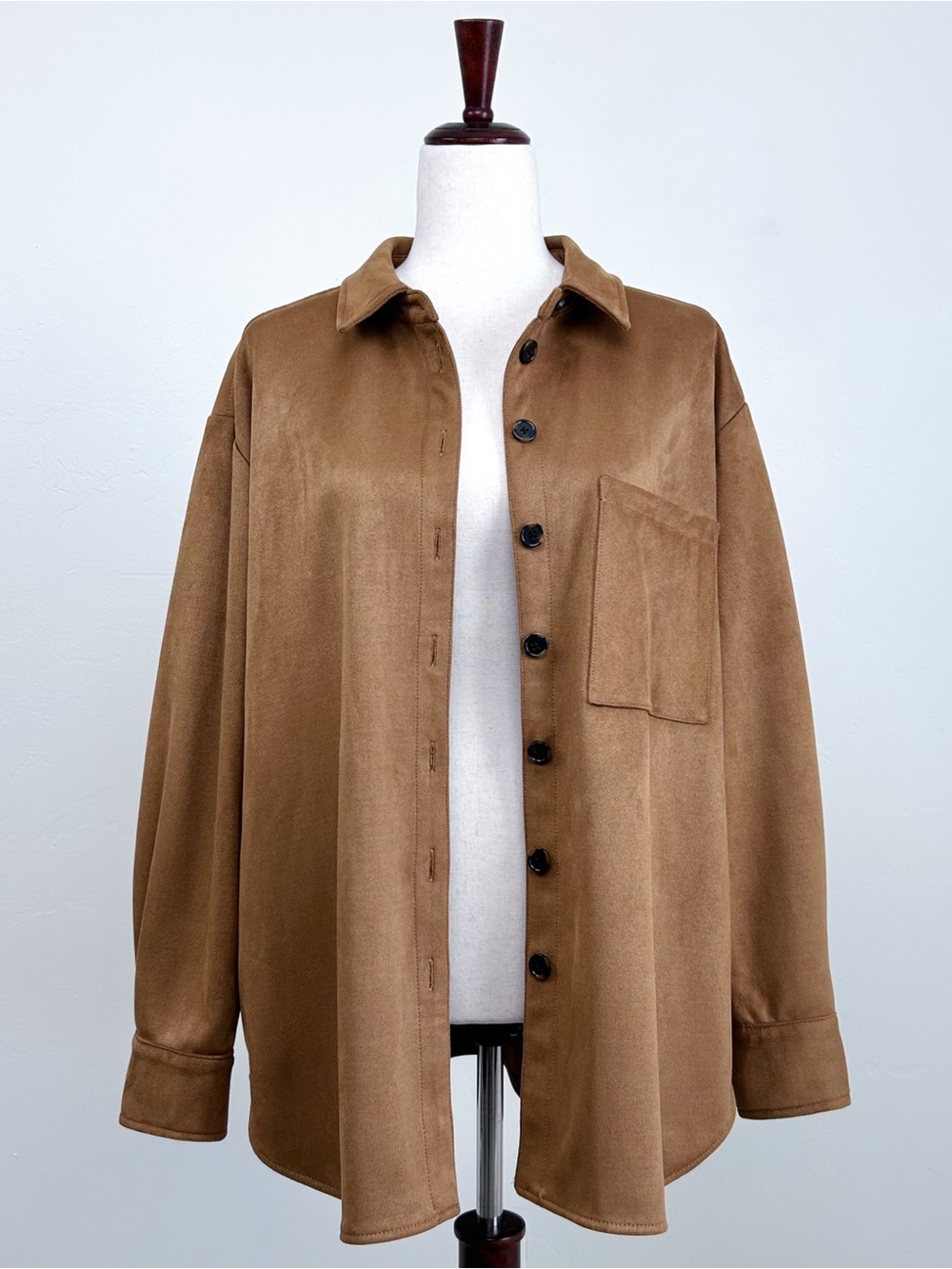 A Loves A Faux Suede Collared Shirt Jacket Long Sleeve Oversized Shacket NWT